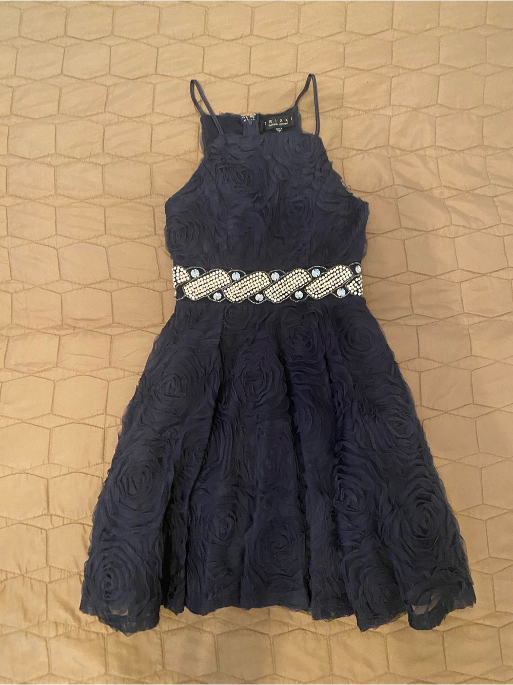 Trixxi Navy Rosette Dress with Embellished Pearl Belt size 0